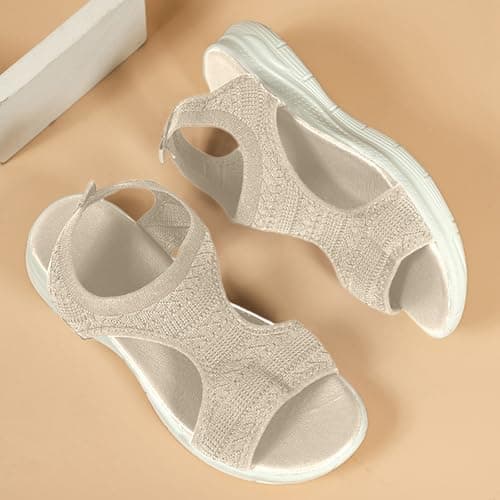 Sandals for Women Orthopedic, Sandals with Arch Support Summer Slip on Ladies Wedge Slingback Walking Slip on Platform Shoes Casual Beach Slingback Comfy Washable Slide Sport Shoes, 3.5 Cream — view 4