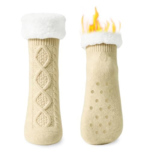 Womens Fleece Lined Slipper Socks, Non Slip Grips Warm Fluffy House Socks
