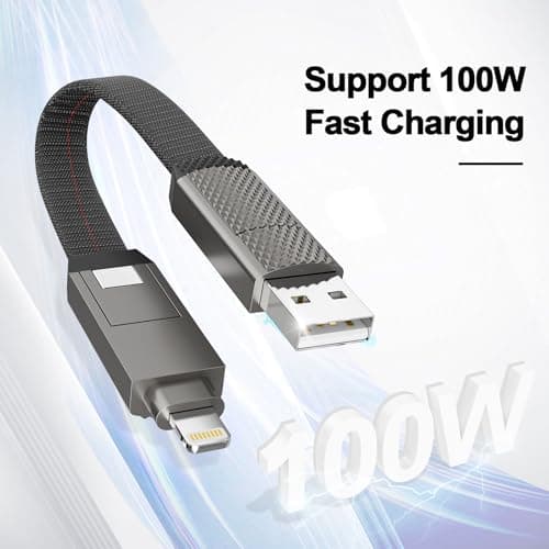 Keychain Charger 100W USB C Multi Charging Cable, 2-in-2 USB A+C to USB C+Lightning Fast Charger Cable, Travel Portable Magnetic Short Charging Cable for iPhone 17/16/15/14/13/12/iPad/MacBook/Samsung — view 2