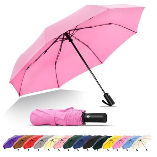 SoulRain Compact Windproof Travel Umbrella - Small, Mini Folding Parasol Kring Buckle. for Backpacks and Cars, Offering Sun & UV Protection(Pink)
