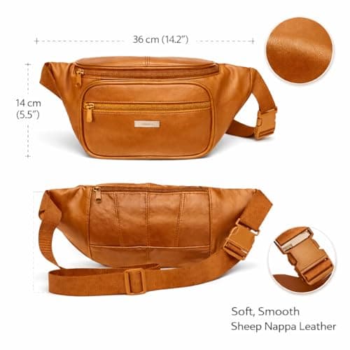 Woodland Leathers Genuine Leather Bum Bag, Durable Waterproof Waist Bag for Men and Women, Ideal for Travel, Festivals, Dog Walking, Fashion Bum Bag and Running Fanny Pack (Tan 6) — view 3