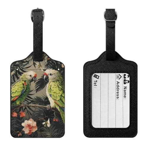 Parrots Olive Luggage Tags with Id Card & Adjustable Strap