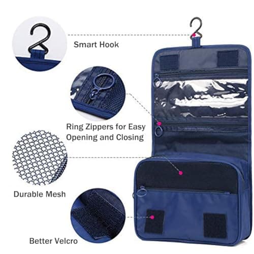 Travel Hanging Toiletry Bag Wash Bag, YYGOJOY Foldable Wash Bag Makeup Cosmetic Bags, Portable Waterproof Organizer Bags for Men Women Girls (Dark Blue) — view 4