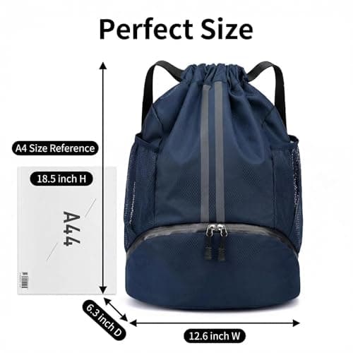 SINJAETRQ Drawstring Gym Bag-Waterproof Sports Backpack with Shoe Compartment and Wet Dry Separation, Large Unisex Swimming Bag with Mesh Fabric and Adjustable Shoulder Straps — view 2