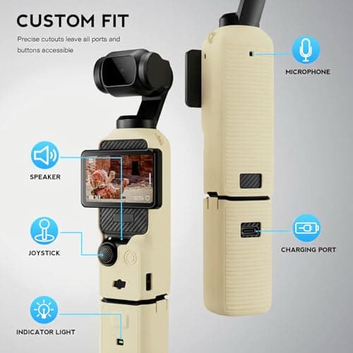 TYUANDOUER Protective Case for DJI Osmo Pocket 3 / Xtra Muse Camera, Soft Silicone Cover with 2 Screen & Lens Protectors, Full Body Anti-Scratch Slim Fit Accessories for Pocket 3 (Beige Apricot) — view 4