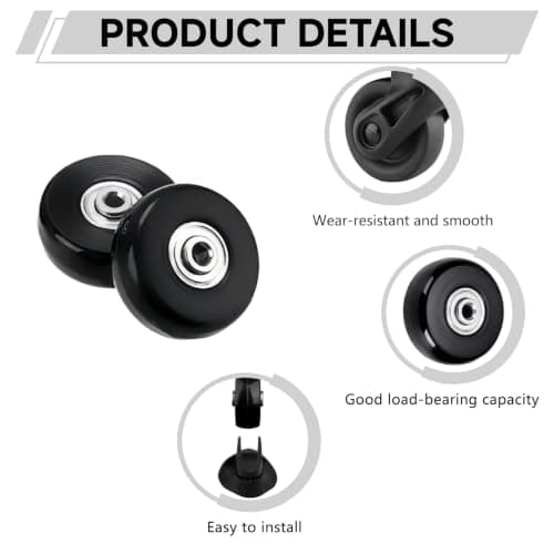 4 Pack Suitcase Replacement Wheels 50 x 18mm, Rubber Luggage Wheels with Double Bearings (6mm ID), Repair Kit with Axles, Screws (32mm and 36mm), Spacers and 2 Spanners for Most Suitcases — view 3