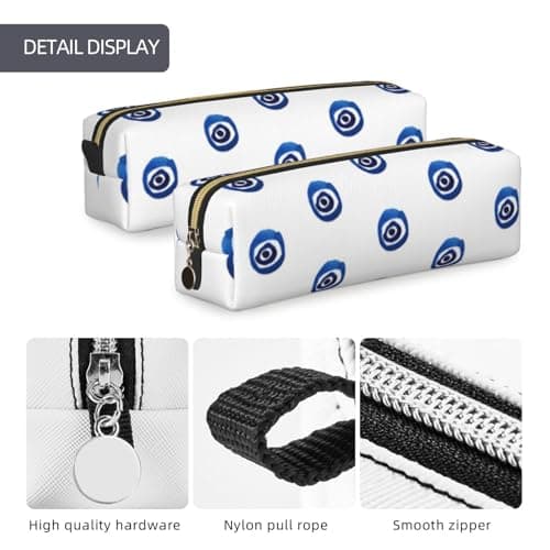 JKLQWC Evil Eyes Printed Leather Pencil Case with Gold Zipper - Simple and Lightweight Organizer for School, Office, Travel, Makeup — view 6