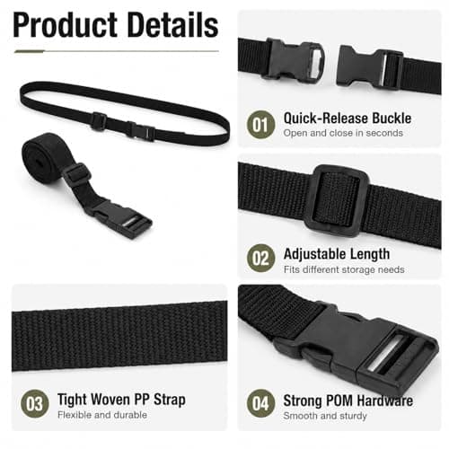 DCYQAIN 2 Pack 1.5m Luggage Straps, Adjustable Nylon Webbing Straps with Quick Release Buckle, Heavy Duty for Suitcases Backpacking Camping Hiking Gear Compression — view 3