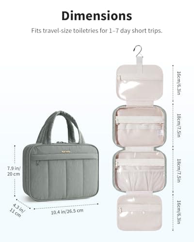 Narwey Hanging Toiletry Bag, Travel Toiletry Bags for Women, Large Travel Wash Bag Women, Makeup Cosmetic Bag with Compartments, Make up Organizer for Essentials (Sage Green) — view 6