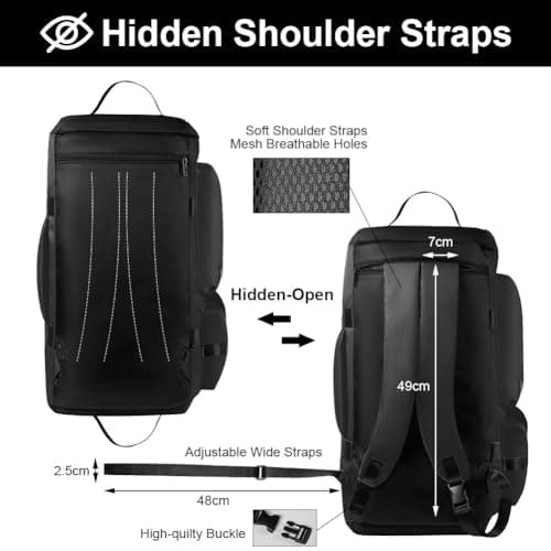 Flintronic Gym Duffle Sports Bag, 65L 3-in-1 Waterproof Gym Duffle Bag, Gym Sports Bag with Shoes Compartment+Wet Pocket, Travel Duffel Bag with Shoulder Strap+Backpack Function for Sports Travel — view 3