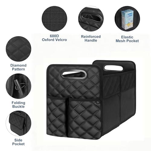 Einesin Car Trunk Organizer and Storage with 7 Pocket,for Women & Men, Collapsible Trunk Organizer for most Cars, 47L Multi-Compartment Car Trunk Organzier, Black (21.3 * 11.4 * 11.4 In) (55x30x35cm) — view 6
