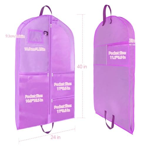 OSDUE Clothes Covers, 40 inch WaterproofHanging Garment Bags with 5 Zipper Pocket and ID Slot Pockets Foldable Kids Dance Costume Garment Bag Travel Storage Bag for Dancers Travel Competitions(Purple) — view 2