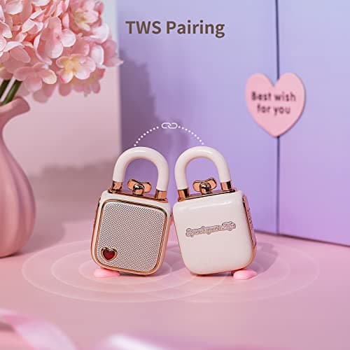 Divoom Love-Lock Bluetooth Speaker, Small Portable Music Box, Wireless Stereo Pairing Retro Soundbox, Cute Desktop Decoration, for Girls, Pink — view 3