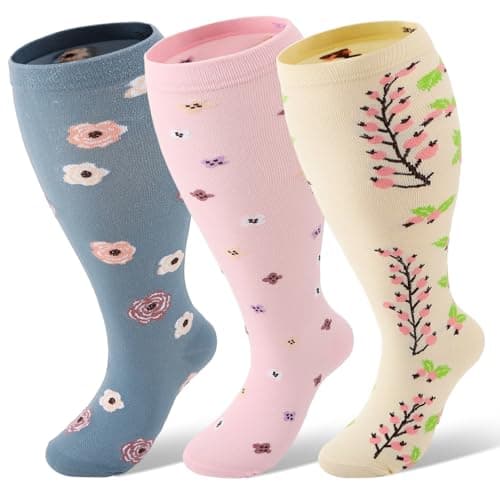 Zuimei 3 Pairs Wide Calf Compression Socks for Women Plus Size Ladies Compression Flight Socks Comfortable and Supportive for Flight Travel Pregnancy Nurses 20-30 mmHg 3XL