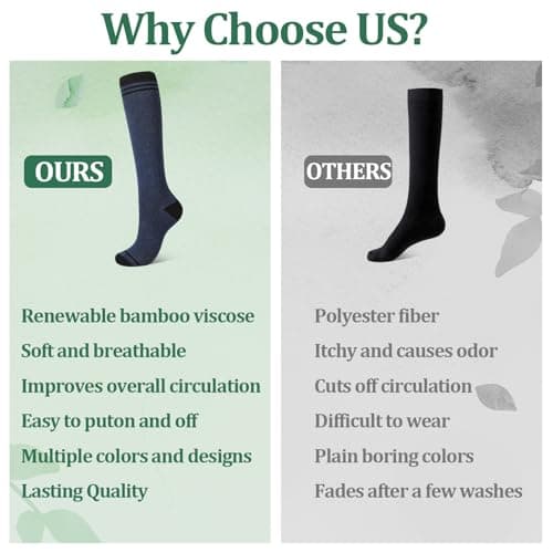 Zuimei 3 Pairs Compression Socks for Women Men Bamboo Viscose Knee High Sock 20-30 mmhg Flight Socks for Work Pregnancy Nursing Flying Sports Long Standing — view 4