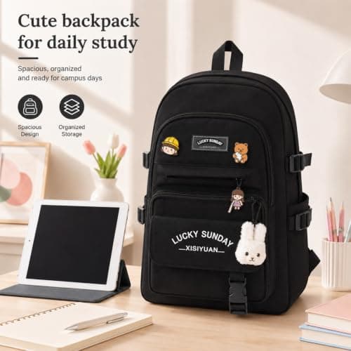 BREEZENEST 5Pcs School Bag Set Large Capacity Lightweight (Black) — view 2