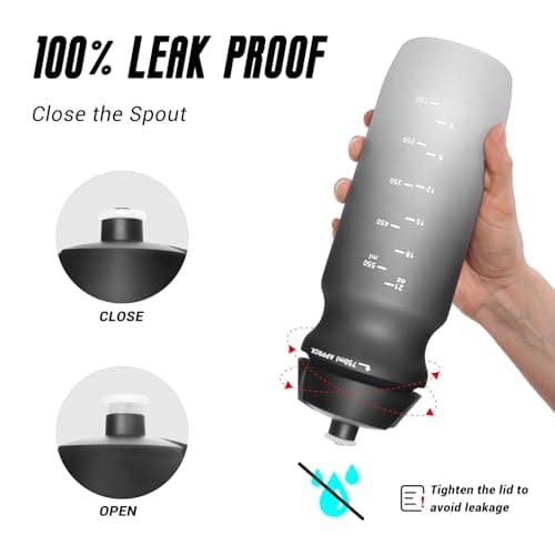 BuildLife Sport Water Bottle 2 Pack, 750ml Squeeze Bottle, BPA Free & Leak Proof Hand wash Cycling Bottles for Working Out, Fitness, Hiking, Outdoor Sports (GreenBlack+BlackWhite) — view 4