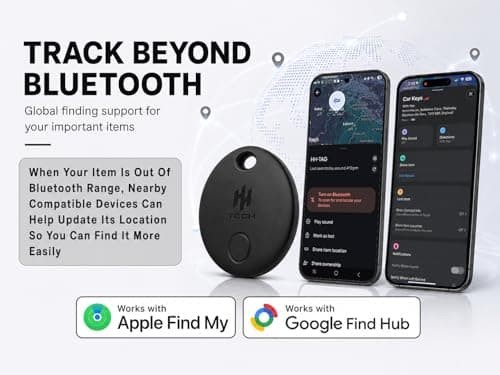 HH-Tech Dual-System Smart Tracker Tags Compatible with iOS & Android (Pack-4 Black), Works with Apple Find My & Google Find Hub, Bluetooth Item Finder for Keys, Wallet, Luggage, Bags, and More — view 4