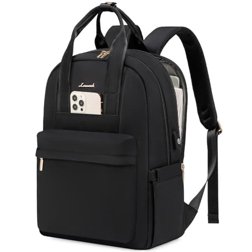 LOVEVOOK Backpack Womens, 15.6 inch Laptop Rucksack Bag for Women, Waterproof Ladies Backpacks Large School Bags with USB Port, Fashion Daypacks Back Pack for Uni College Work Travel, Black
