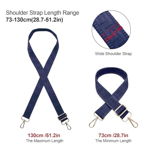 Long Keeper Wide Bag Strap - Adjustable Replacement Shoulder Strap Handbag Shoulder Bag Strap Guitar Style Cross Body Strap for Purse Shoulder Bag Long Bag (Pure Navy Blue) — view 2