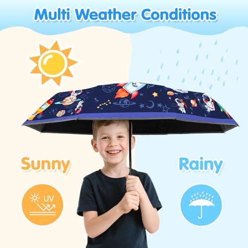 Kids Folding Umbrella, Windproof Automatic Travel Umbrella for Boys Space — view 2