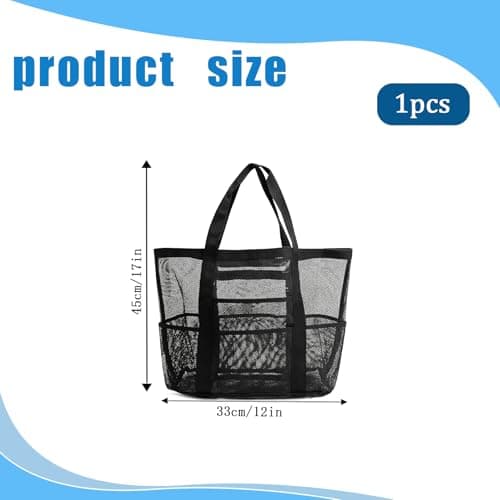 Mesh Beach Bag,Large Lightweight Tote Bag Sand Free 8 Pockets Beach Hollow — view 3