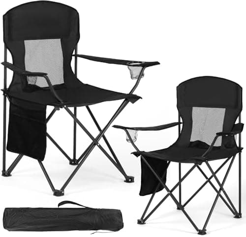 SILKLUMO 2 Pack Folding Camping Chairs, 150KG Heavy-Duty Portable Outdoor Camping Chairs with Carry Bag, Compact & Lightweight Folding Chair, Beach, Picnics, and Outdoor Event (Black)