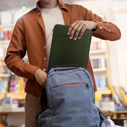 HEDUGO Laptop Sleeve Case with Zipper Accessory Pocket Compatible with 17 inches MacBook Air/Pro Padded Computer Pouch Cover Shockproof Protective for 17” to 17.3” Laptop/Chromebook/Tablet,Green — view 6