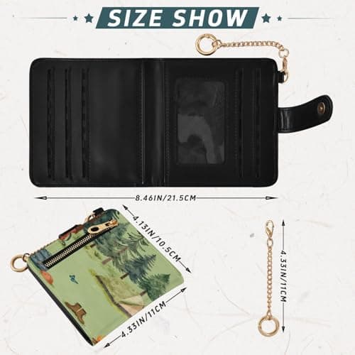 xigua Camping-Tents-Forest-Illustration-Nature-Tree Wallet for Women, Small Slim PU Leather Credit Card Wallets RFID Blocking Bifold, Zipper Coin Pocket Purse — view 3