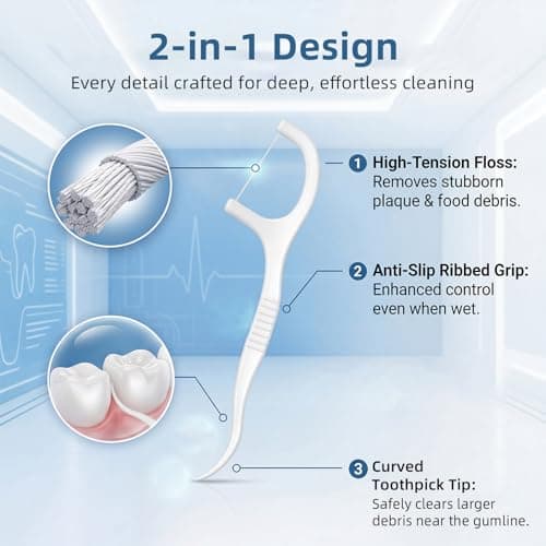 Dental Floss Picks 200 Count,2-in-1 Disposable Flossers with 2 Travel Cases — view 3