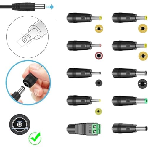 Multibao Universal DC Power Adapter Tips Kit 10pcs | 5.5x2.1mm Jack to Multi Size Male/Female Barrel Jack Plugs | Connector Set for Fans, Routers, Lamps, Electronics — view 5