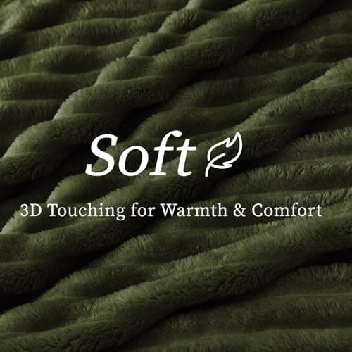 BEDELITE Fluffy Fleece Blanket Cosy Soft Throw, 127x152 cm, Olive Green — view 4