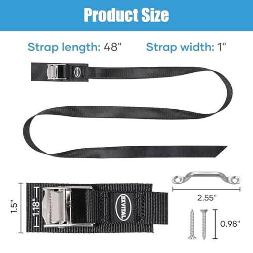 EXVITAL Battery Fixing Kit, 2.5 x 121.9 cm, with Rustproof Cam Buckle, Stainless Steel Bracket and SS Screws for Camper Battery, Luggage Belt (Pack of 2) — view 3