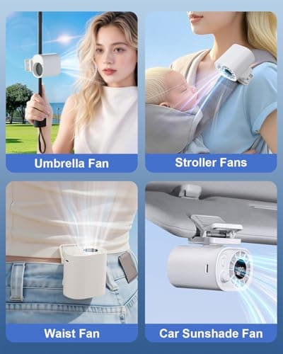 WISFISSH Portable Clip On Fan for Umbrella,Ultra Light 0.28 Lb,100 Wind Speed Stepless Adjustment,Personal Rechargeable Clip On Fan for Umbrella Beach Outdoor Travel Essential(White) — view 2