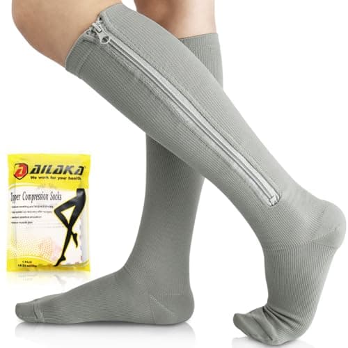 Ailaka 15-20 mmHg Zipper Compression Socks for Women Men, Closed Toe Support Graduated Medical Varicose Veins Hosiery, Perfect for Athletics, Running, Flight Travel, Support, Edema, Pregnancy
