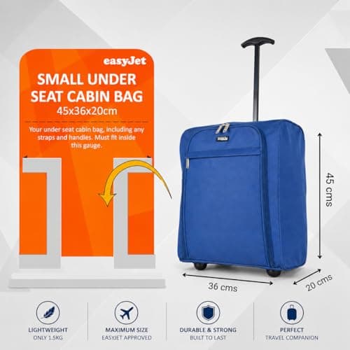 ZAHRAB Easyjet 45x36x20 Underseat Bag Lightweight Hand Luggage Cabin Bag Trolley with Wheels Flight Bags Suit Case (Blue) — view 3