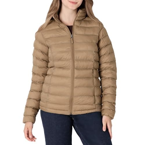 Amazon Essentials Women's Lightweight long-sleeved, water-resistant, packable puffer jacket (available in plus size), Mushroom Brown, S