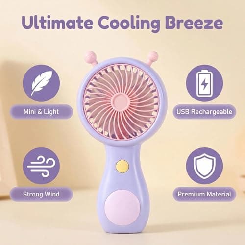 Falafoty 3 Pack Mini Portable Fan Cute Handheld Lightweight Personal Fan, USB Rechargeable Small Cooling Fan for Summer Outdoor Travel Office Beach Camping, Mini Desk Fan for Girl Kids Women Men — view 5