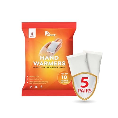 azark Unisex Disposable Hand Warmers 5 Pack, Up to 10 Hours Heat Instant Fast Heating Packs for Men & Women Portable Pocket Size, Ideal for Sports, Camping, Hiking, Travel, Skiing, Cold Weather