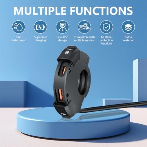 URAQT Waterproof Motorcycle USB Socket, 18W QC and 30W PD Type-C Fast Charging Car Charger with IP65 Waterproof Cover for 12V/24V Motorcycle, Camper Car, RV, Motorcycle, Boat, Yacht — view 6