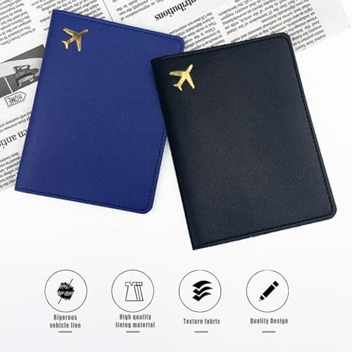 KYRINOVA 2 Pcs Passport Holder, PU Leather Travel Document Holder, Portable Passport Wallet for Travelers Business Cards Tickets (Dark Blue Black) — view 6