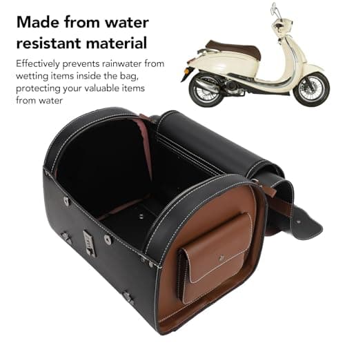 PolyGen Motorcycle Tail Bag with Combination Lock for Scooters/Electric Vehicles, 29.5L Large Capacity Water Defiance Motorcycle Trunk Bag for Helmet Storage (Black with Brown Band) — view 4