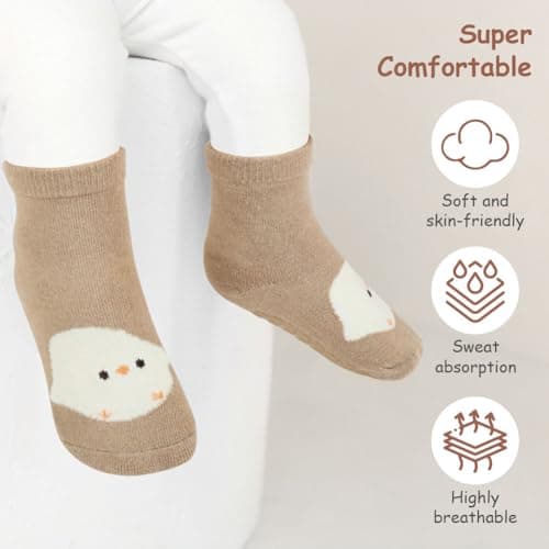 Vicloon 5 Pairs Baby Socks for Boys Girls, Baby Socks with Grips, Babys Non Slip Sock, Toddler Anti Slip Cotton Sock, Medium Tube Toddler Socke Suitable Kids Aged 1-3 Years — view 6
