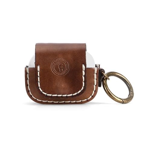 TOURBON Handmade Leather Earphone Case Holder Portable Earbuds Travel Case Carrying Pouch with Keychain