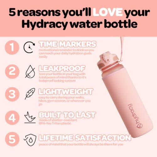 Hydracy Motivational Water Bottle with Time Marker and Straw Lid 1 L — view 3