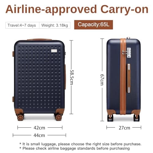 Kono Medium Suitcase 4 Wheels ABS 24" Medium Luggage Suitcases Lightweight Check in Hold Luggage with TSA Lock — view 2