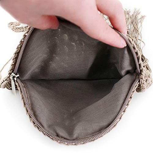 Millya Fringe Tassel Crossbody Shoulder Bag Straw Woven Handmade Boho Beach Travel Handbag for Women (03878 Grey) — view 5