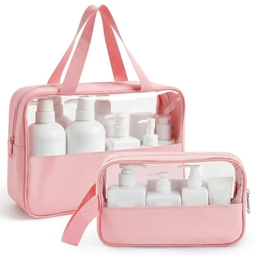 ViEinkaufen 2 Piece Clear Travel Toiletry Bag, Hanging Makeup Bag for Women