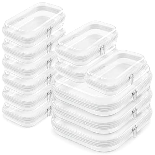 12 Pack Clear Hard Shell Organiser Cases, 2 Sizes PVC Zipper Pouches