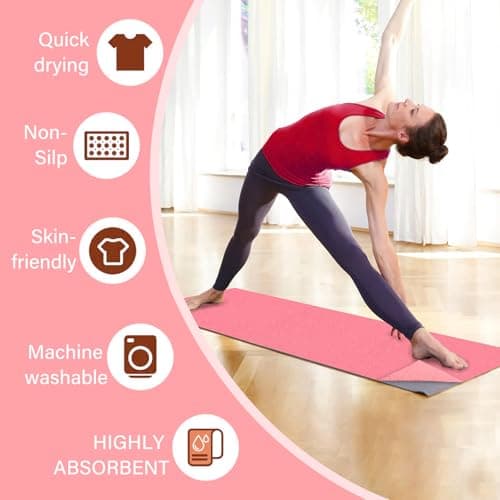 Audasi Yoga Mat Towel Yoga Towel Non Slip Hot Yoga with Mesh Carrying Bag 183 * 63cm Large Gym Towels Quick Dry Portable Breathable Yoga Mat Towel for Bikram Pilates Gym Workout (Pink) — view 3